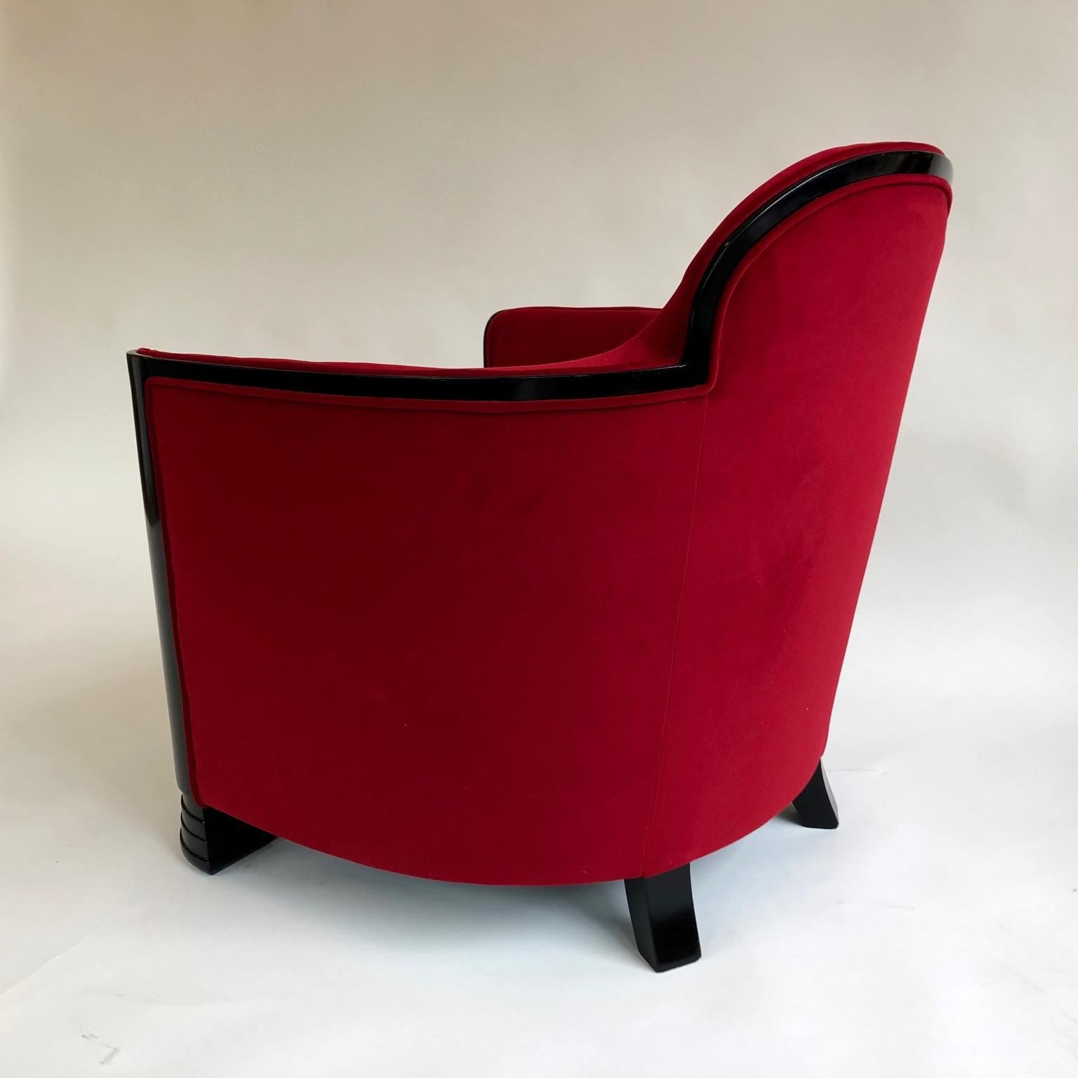 Black and Red Art Deco Modernist Pair of Armchairs, Club Chairs, France, 1930s In Good Condition In London, GB