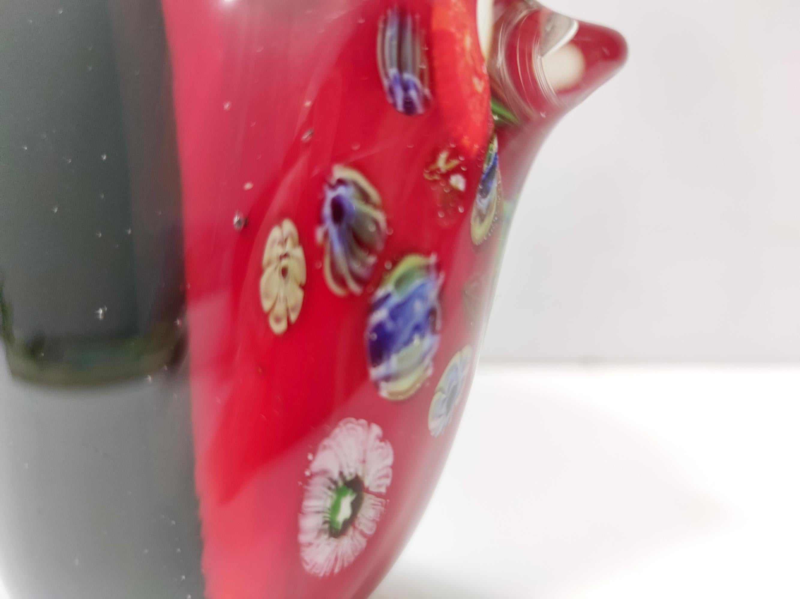 Figura decorativa pez de cristal de Murano soplado negro y rojo, Italia en venta 3