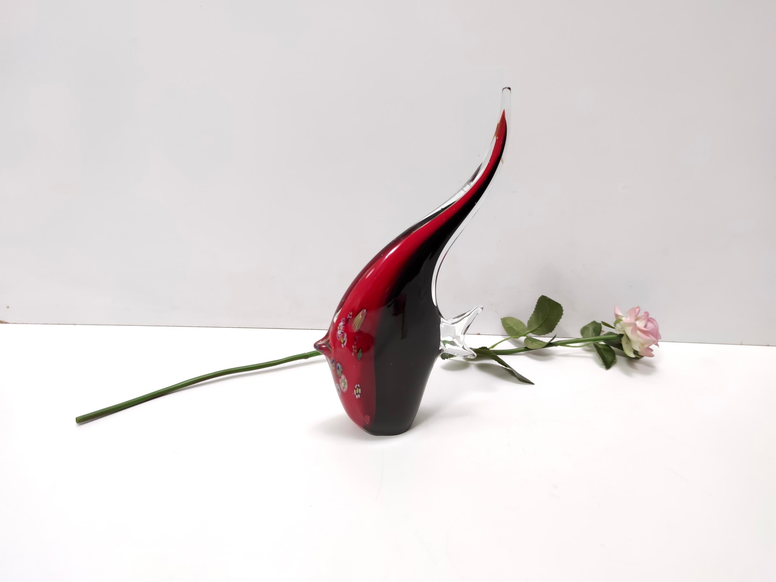Figura decorativa pez de cristal de Murano soplado negro y rojo, Italia Italiano en venta