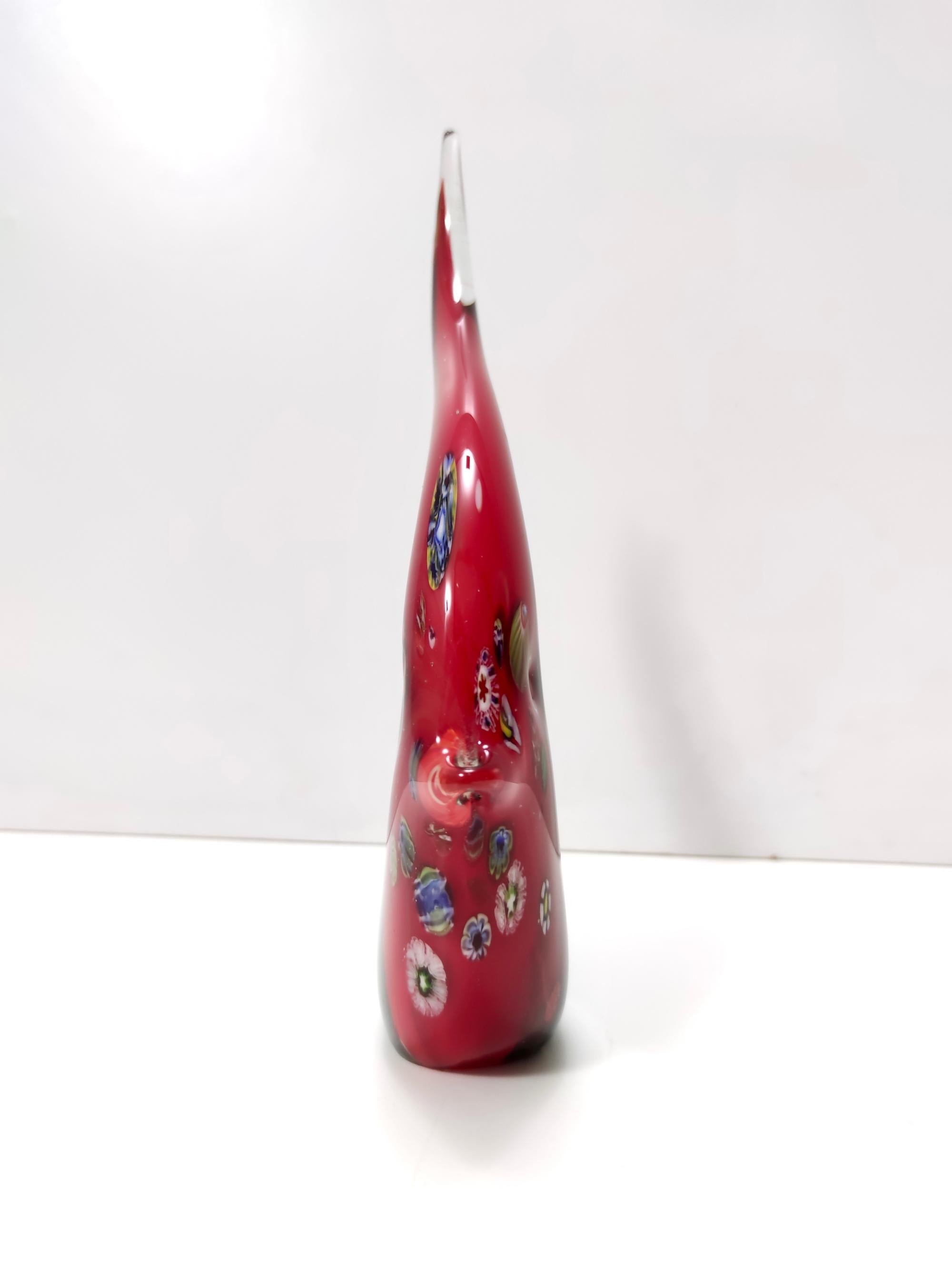 Figura decorativa pez de cristal de Murano soplado negro y rojo, Italia en venta 1