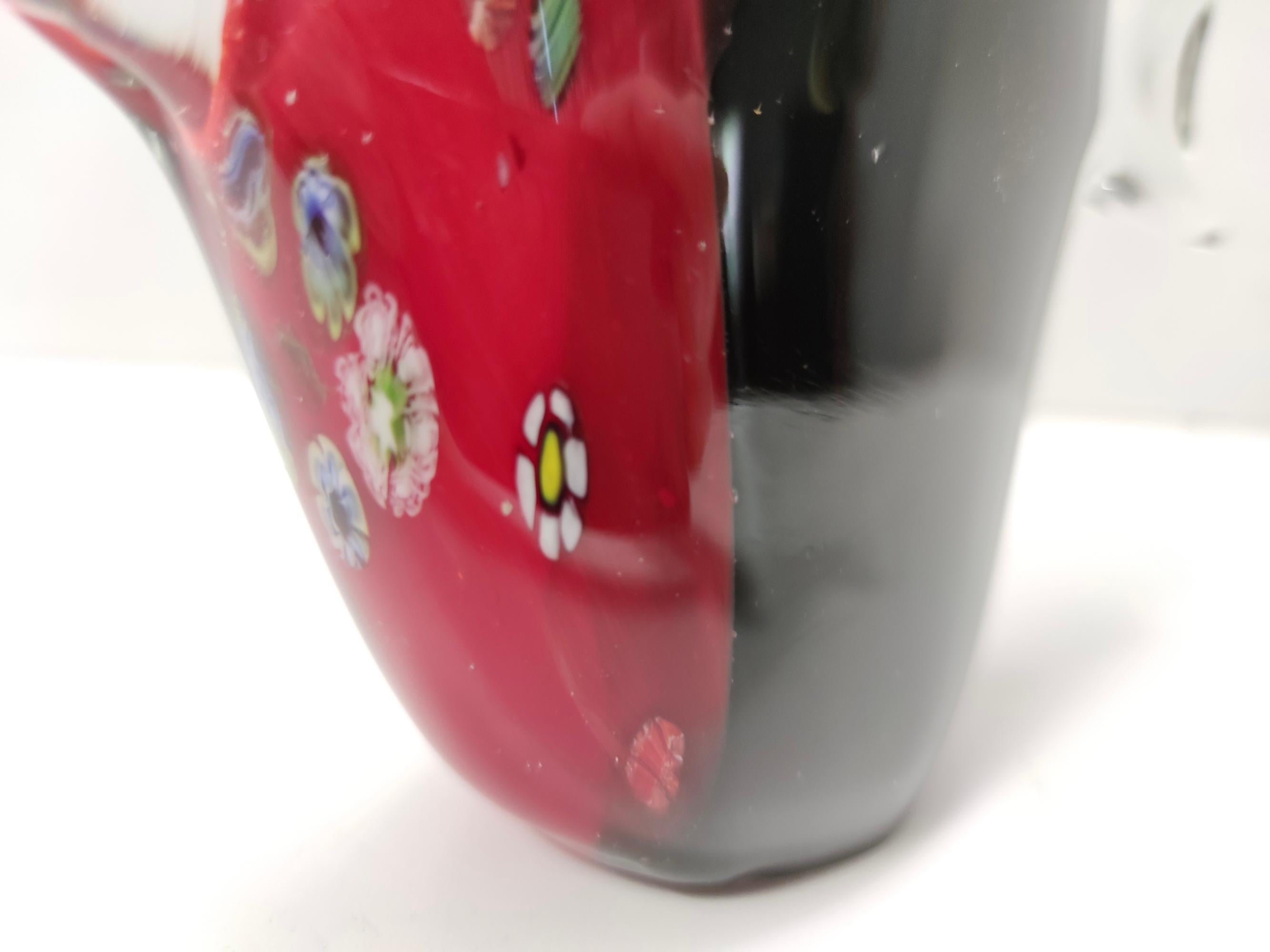 Figura decorativa pez de cristal de Murano soplado negro y rojo, Italia en venta 2