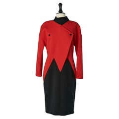 Robe noire et rouge à découpes Courrèges Circa 1980 