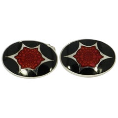 Black and Red Enameled Sterling Silver Formal Dress-Set by Brixton & Gill