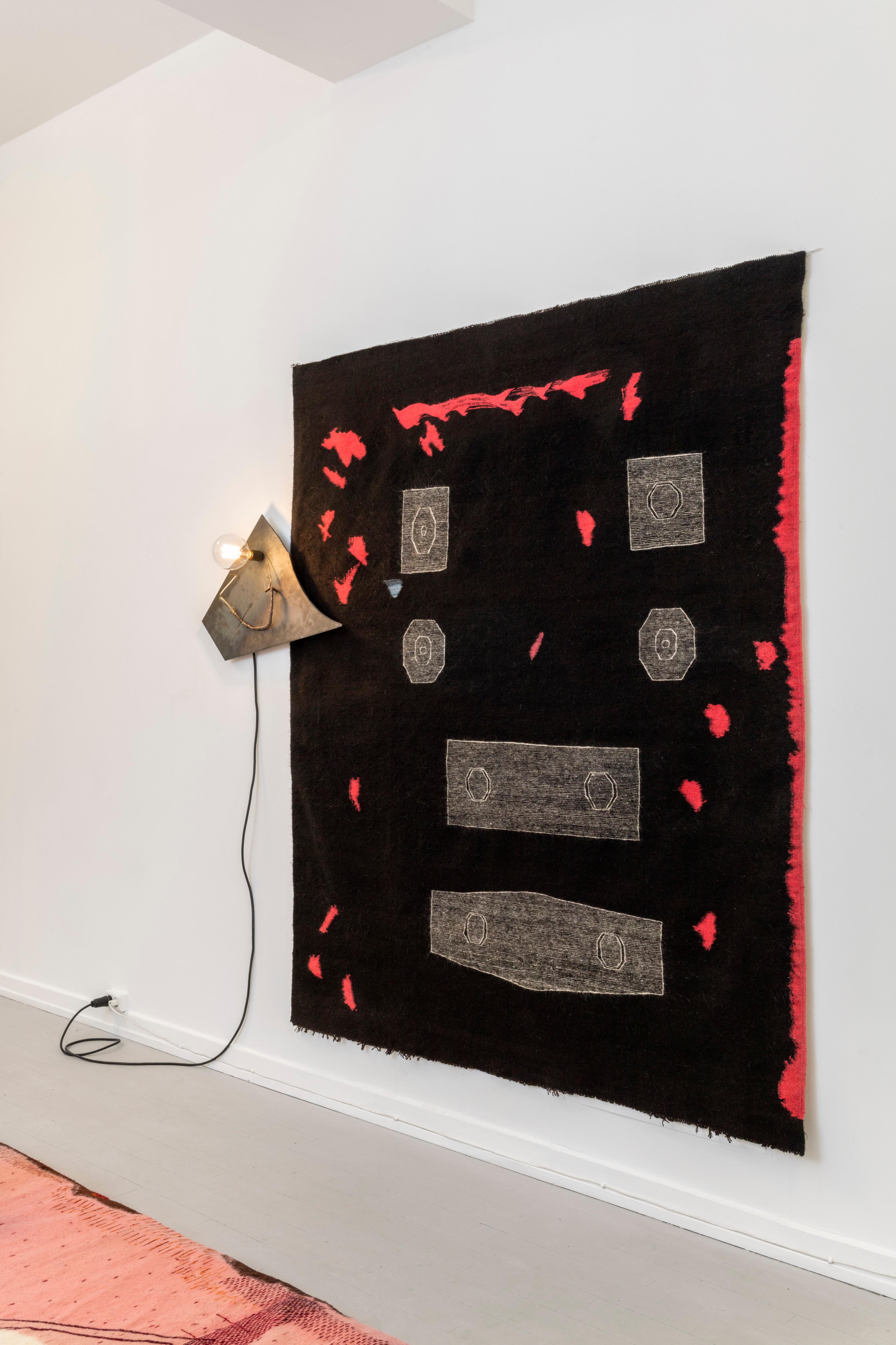 Modern Black and Red Flat-Weave Wool Tapestry/Carpet by Sarah Entwistle