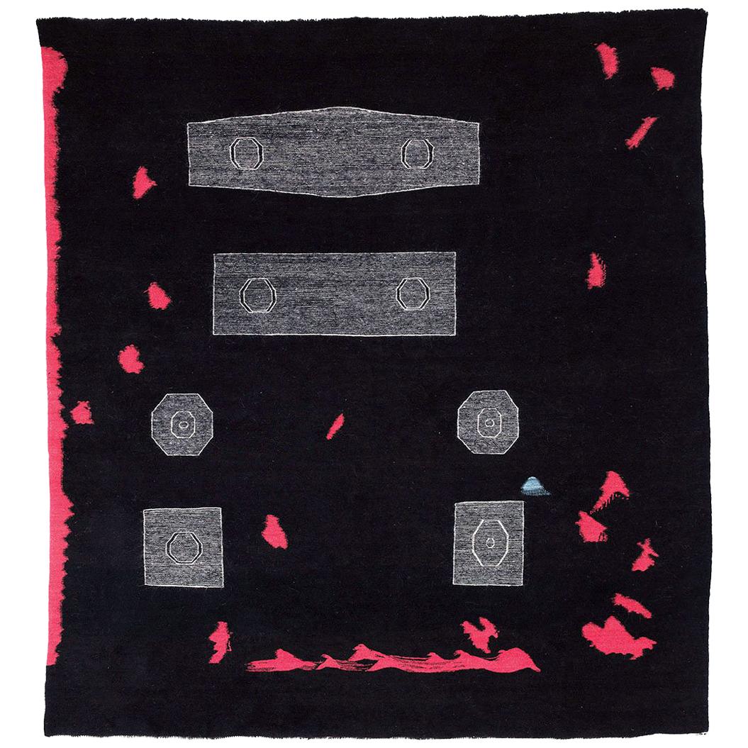 Black and Red Flat-Weave Wool Tapestry/Carpet by Sarah Entwistle