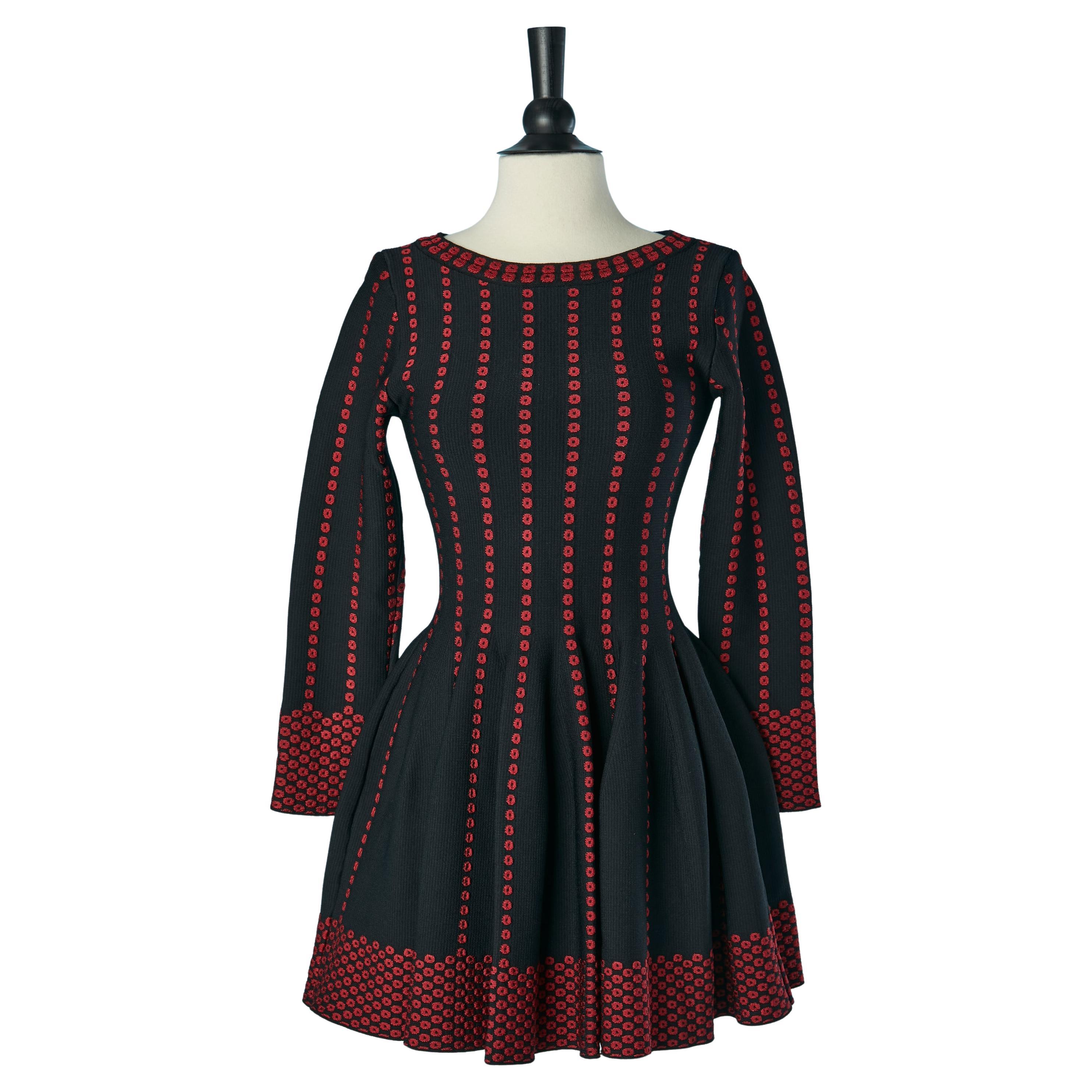 Black and red jersey jacquard cocktail dress ALAIA