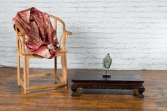 Black and Red Lacquer Qing Dynasty Prayer Table with Low Relief Carved Scrolls