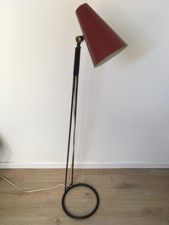 Black and Red Metal Reading Light Floor Lamp Attributed to Stilnovo, Italy 1950s
