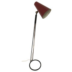 Black and Red Metal Reading Light Floor Lamp Attributed to Stilnovo, Italy 1950s
