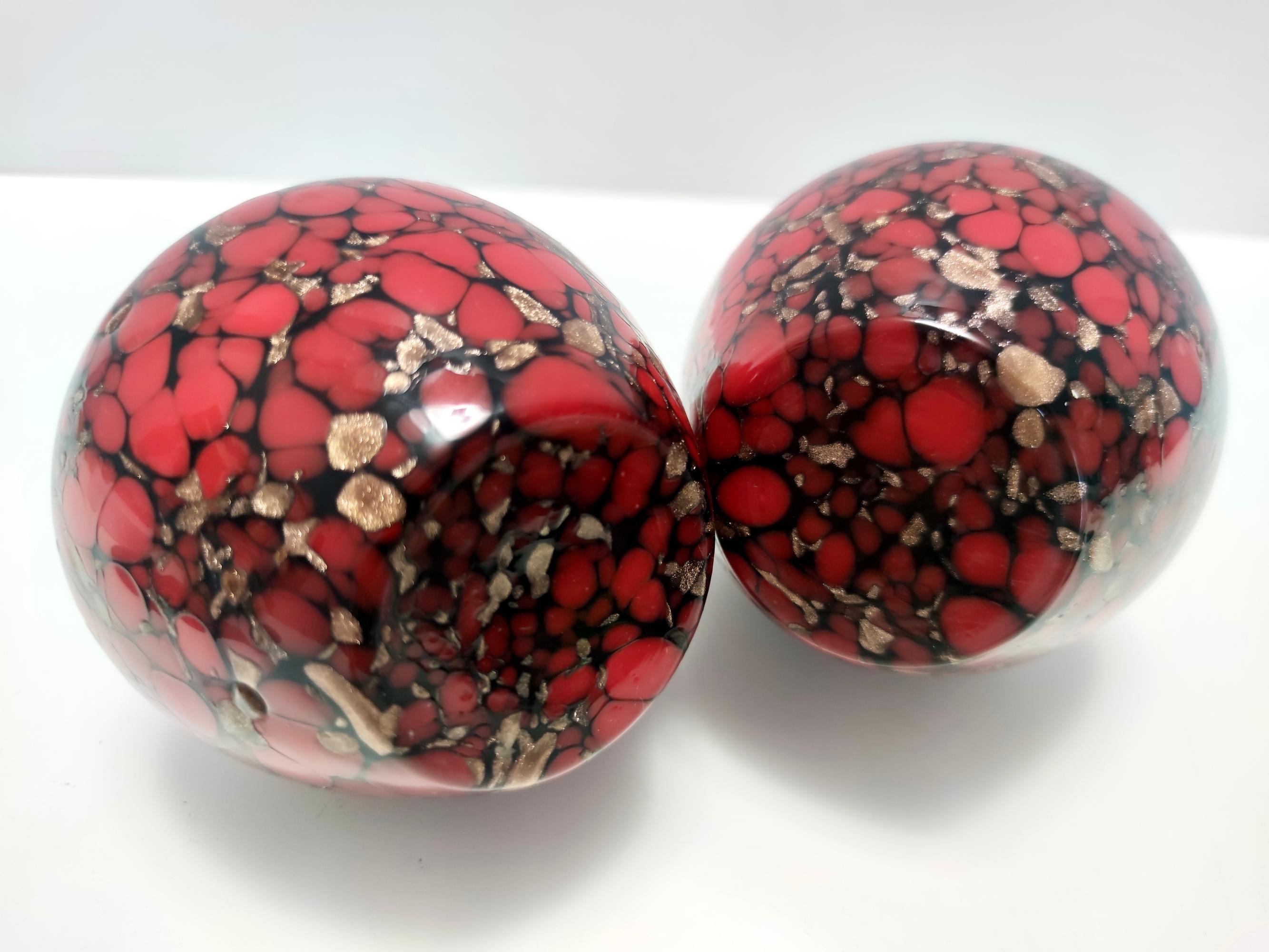 Mid-20th Century Black and Red Murano Glass Vases by Vincenzo Nason with Bronze Aventurine Glass For Sale