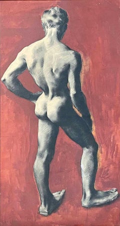 "Nudo nero e rosso", grande dipinto di nudo maschile di Christopher Clark, 1954
