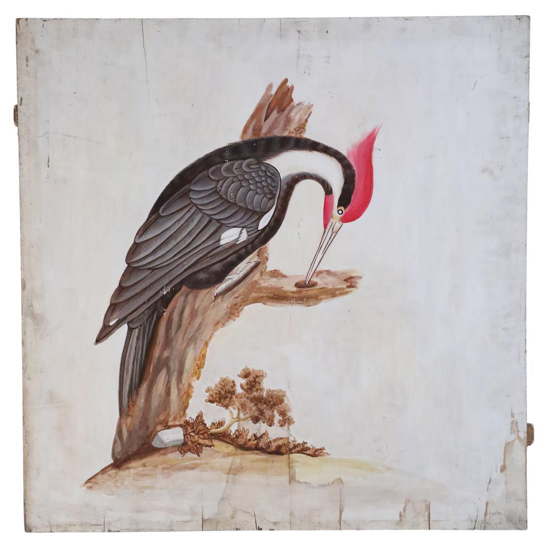 Black and Red Pileated Woodpecker Painting on Wood For Sale