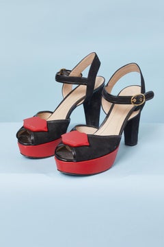 Black and red plateforme sandals with red lips SONIA RYKIEL