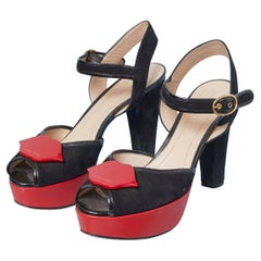 Sandales à plateforme noires et rouges avec lèvres rouges SONIA Rykiel