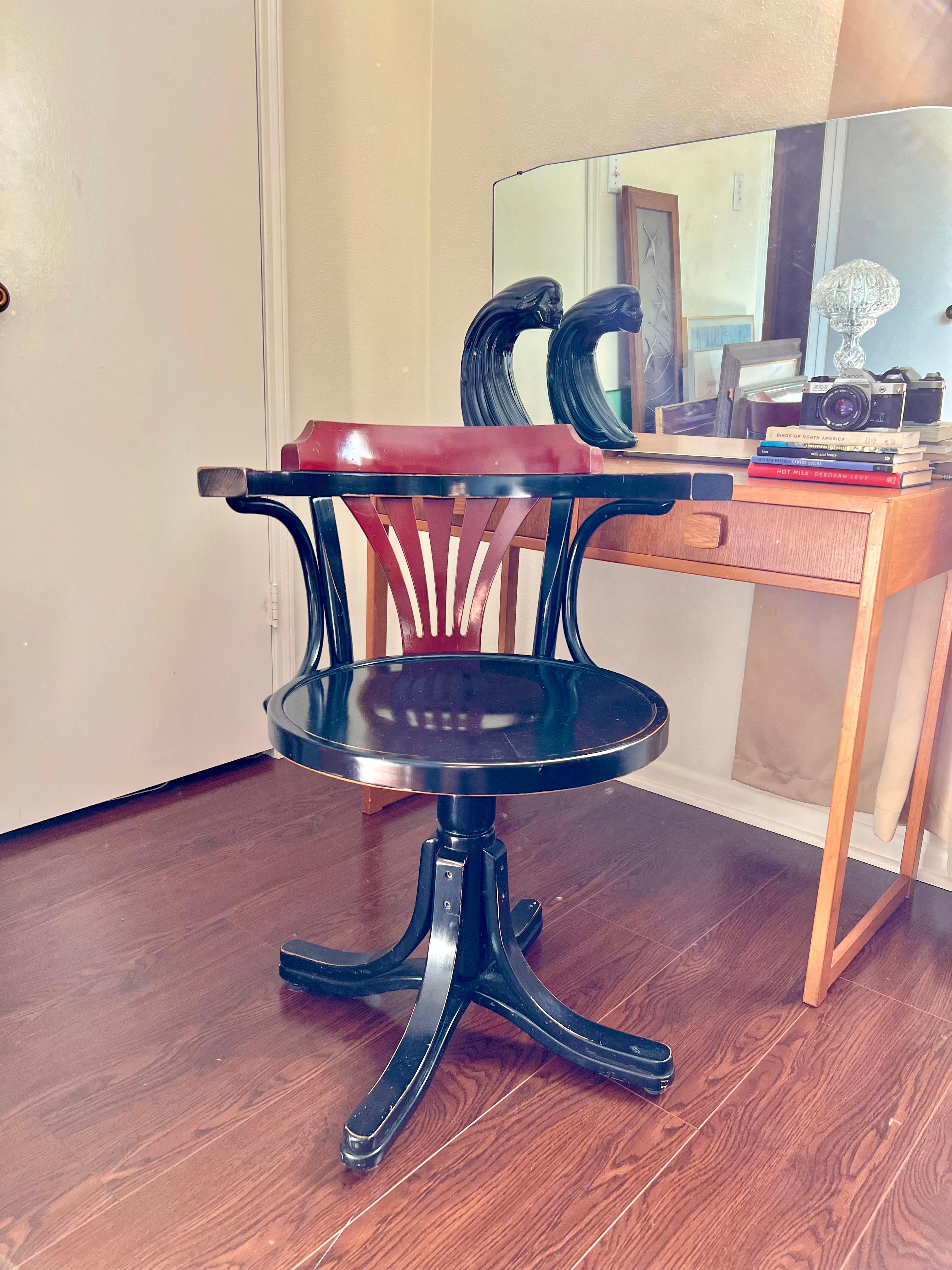 Black and Red Thonet Style Swivel Desk Chair by Pursers 7