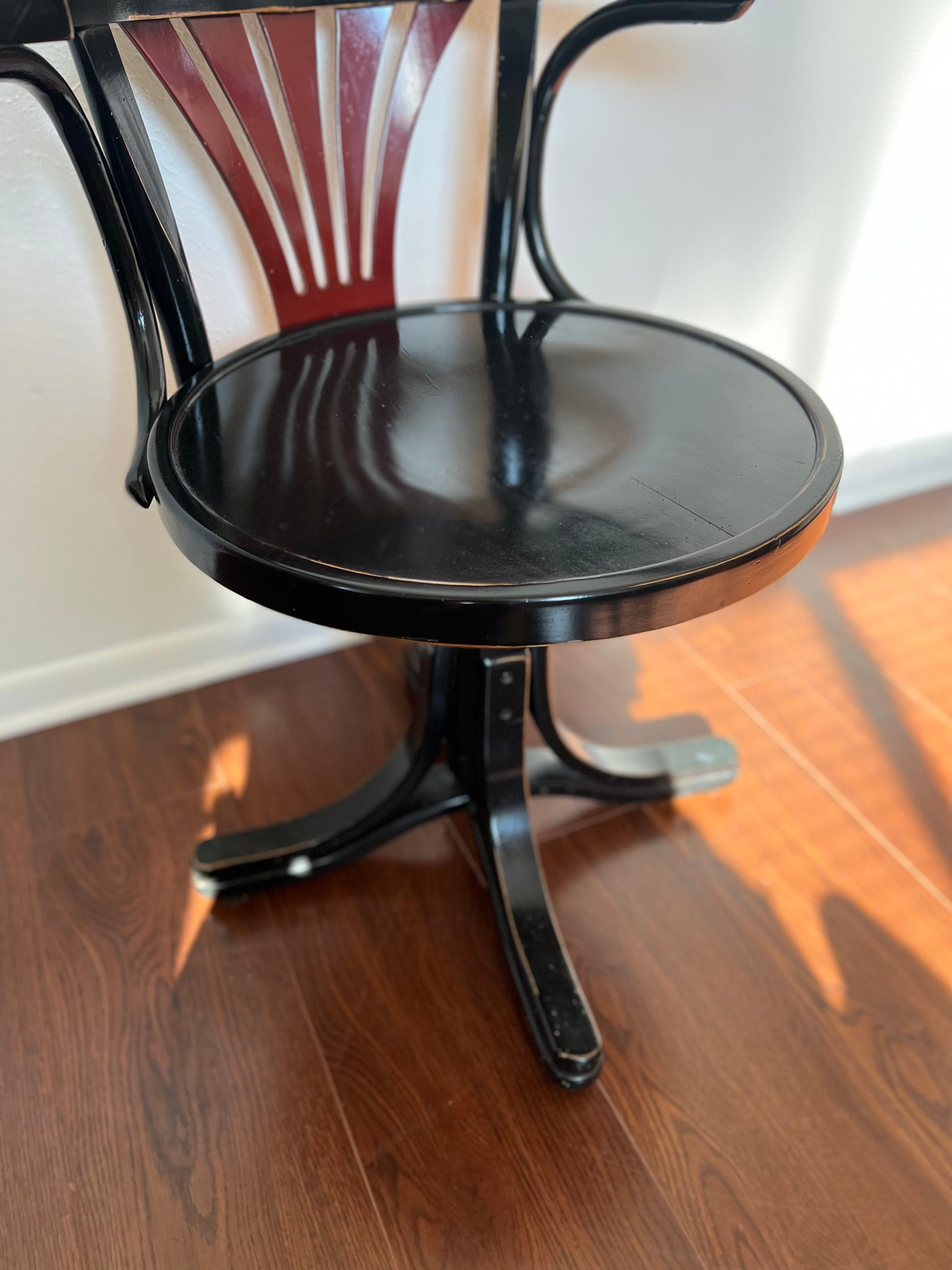 Bentwood Black and Red Thonet Style Swivel Desk Chair by Pursers