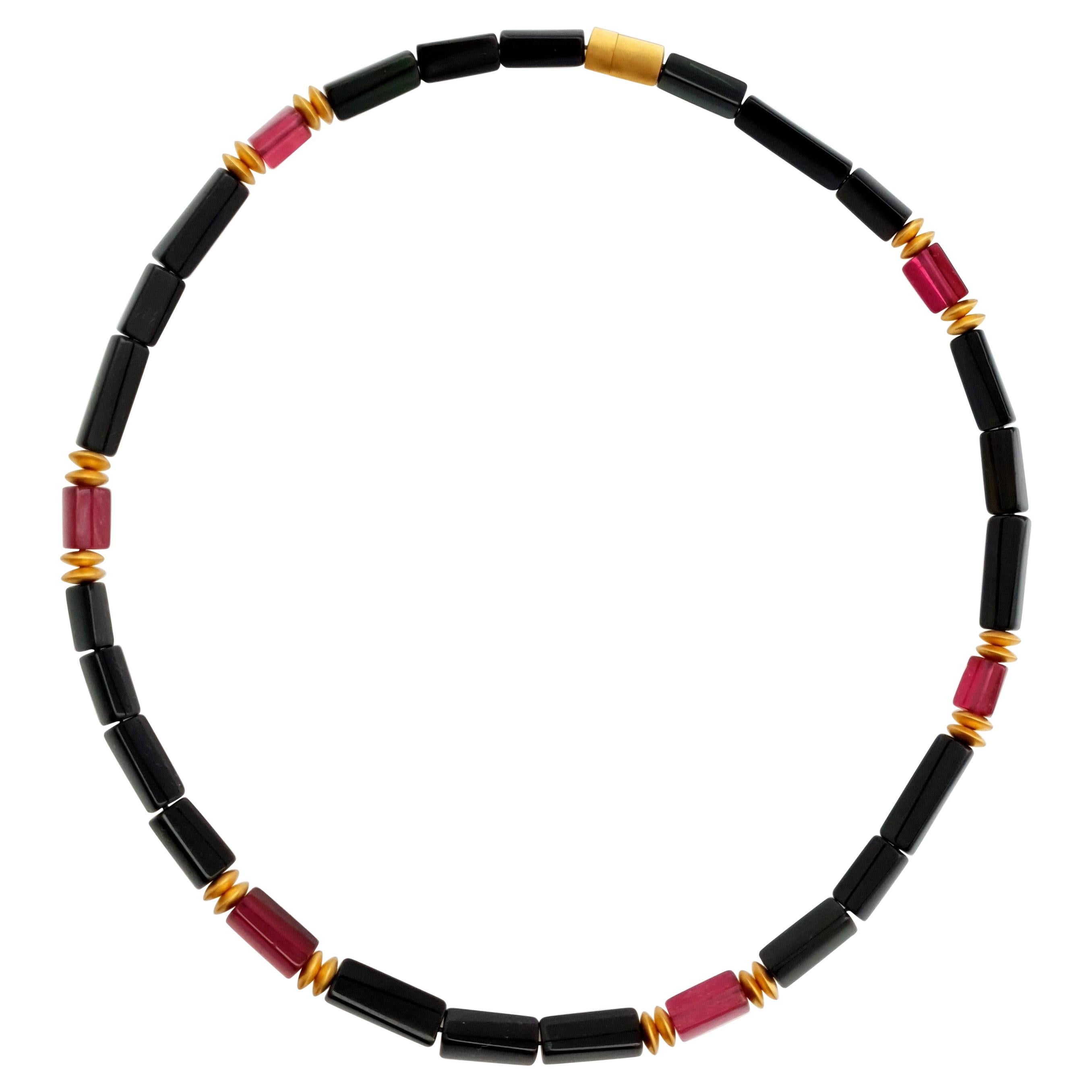 Sky Blue Aquamarine Crystal Beaded Necklace with 18 Carat Mat Yellow