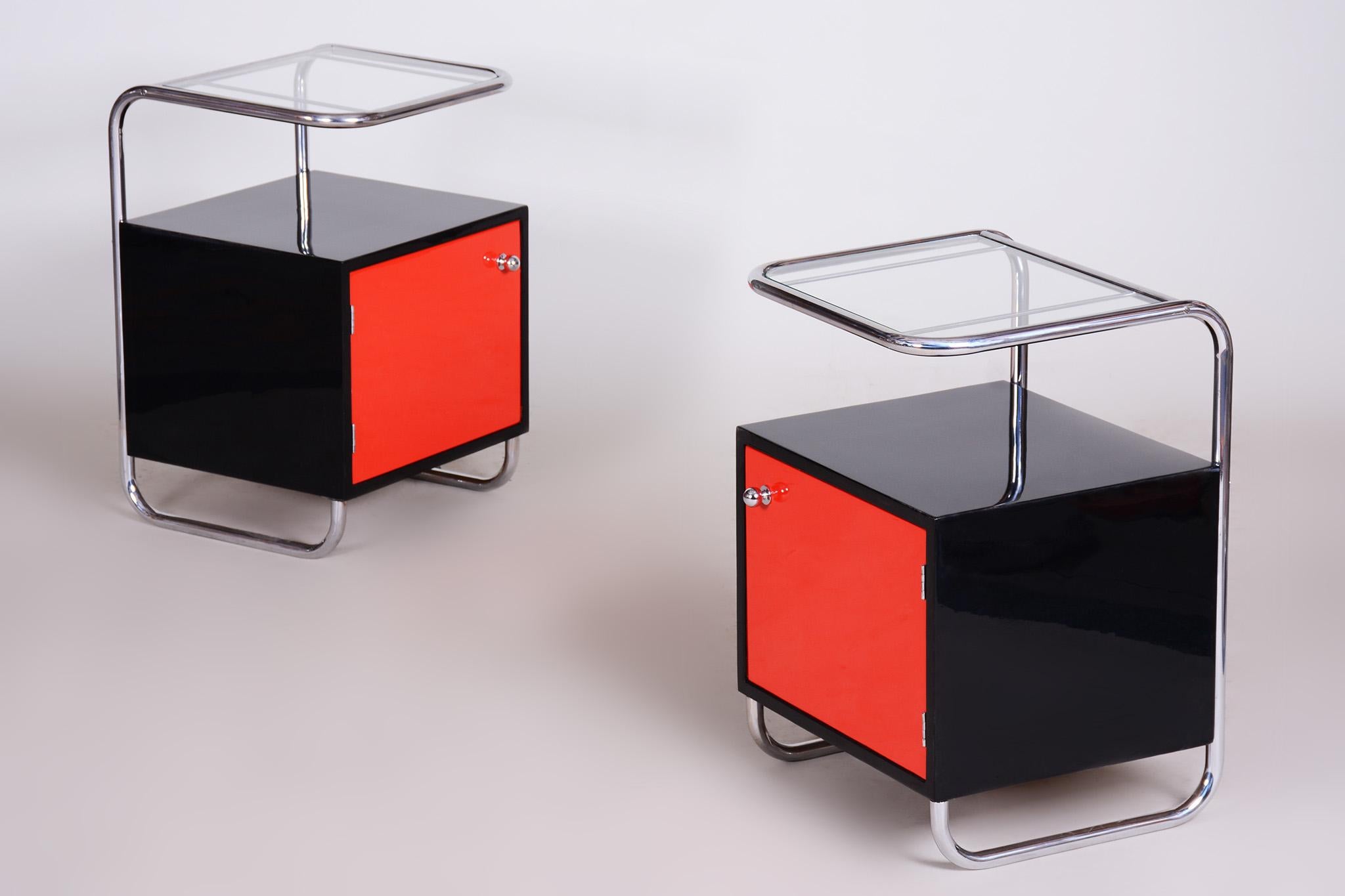 Black and Red Vichr a Spol Bedside Tables, 1930s Czechia For Sale 4