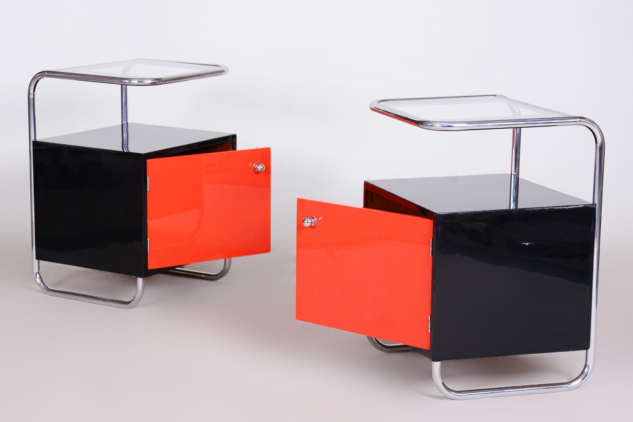 Black and Red Vichr a Spol Bedside Tables, 1930s Czechia For Sale 6