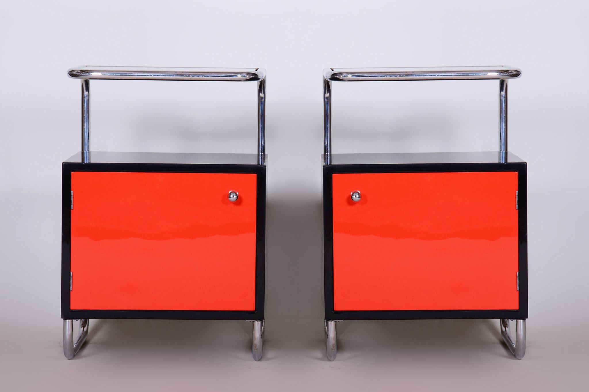 Bauhaus Black and Red Vichr a Spol Bedside Tables, 1930s Czechia For Sale
