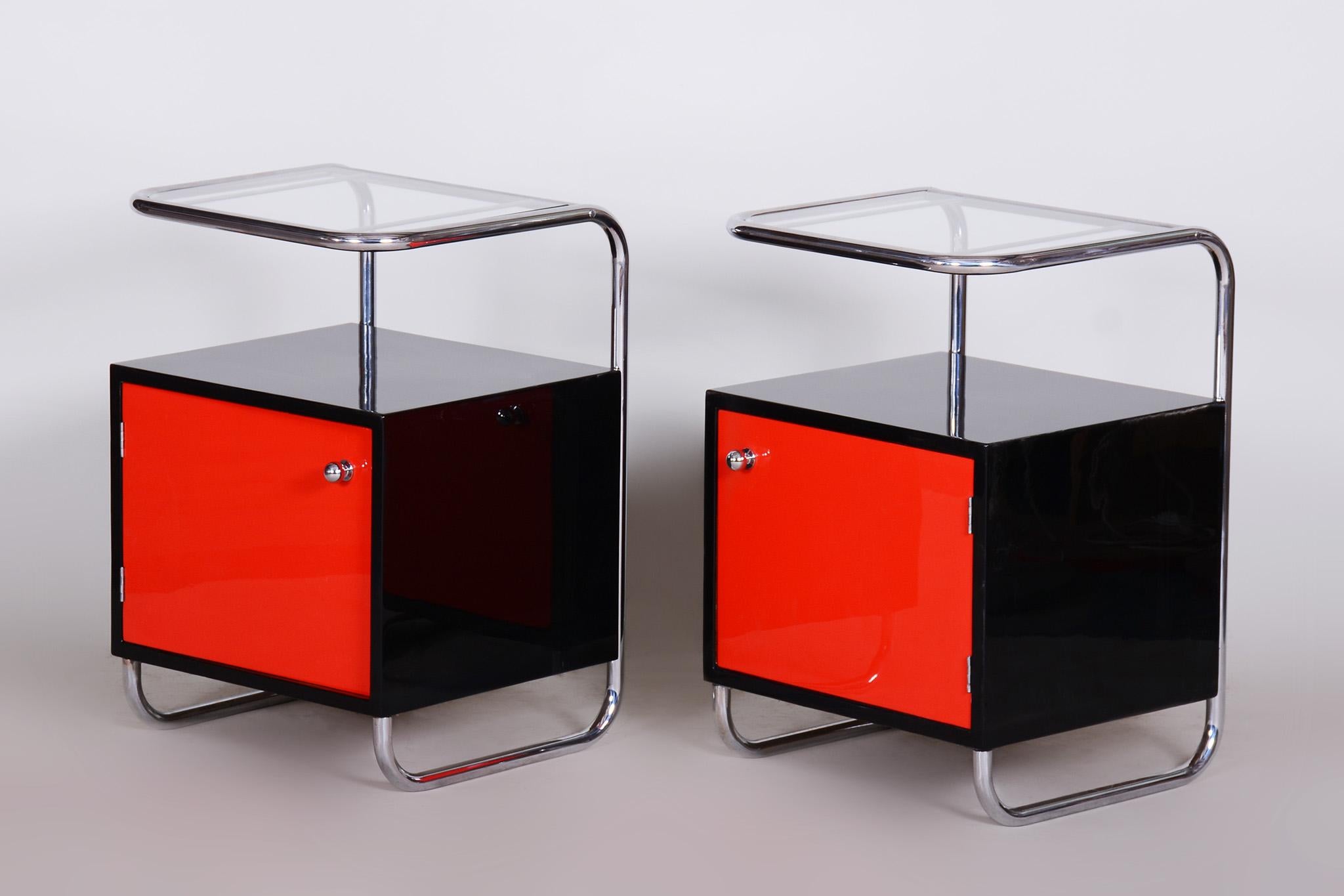 Mid-20th Century Black and Red Vichr a Spol Bedside Tables, 1930s Czechia For Sale