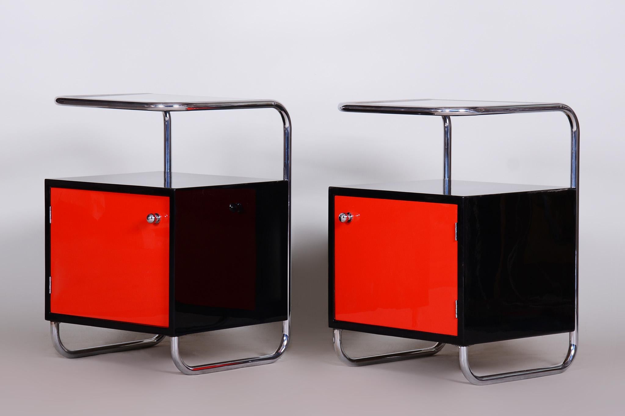 Glass Black and Red Vichr a Spol Bedside Tables, 1930s Czechia For Sale