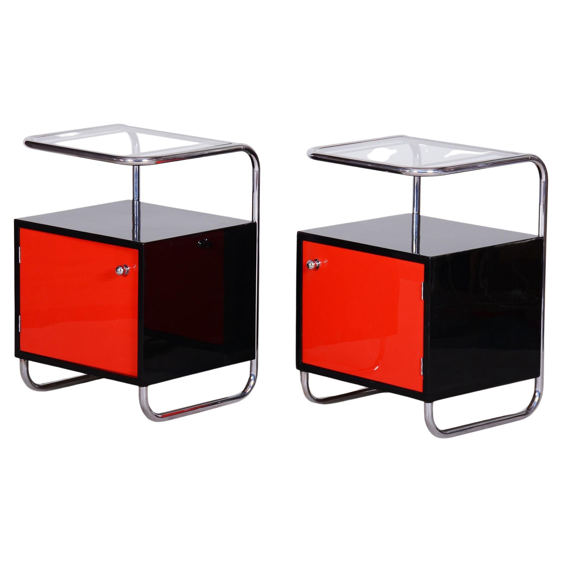 Black and Red Vichr a Spol Bedside Tables, 1930s Czechia For Sale