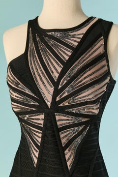 Black and sheer bandage cocktail dress with sequin embellishment HERVE LEGER