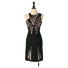 Black and sheer bandage cocktail dress with sequin embellishment HERVE LEGER