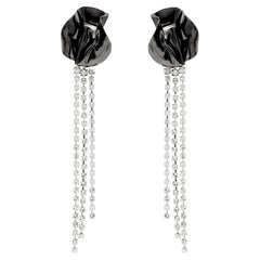 Black and Silver Abstract Floral Crystal Fringe Georgia Statement Earrings
