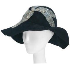 Black and Silver Appliqué wide brimmed hat, 1970s