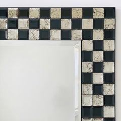 Black and Silver Checkerboard Design Beveled Glass Square Mirror