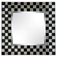 Black and Silver Checkerboard Design Beveled Glass Square Mirror