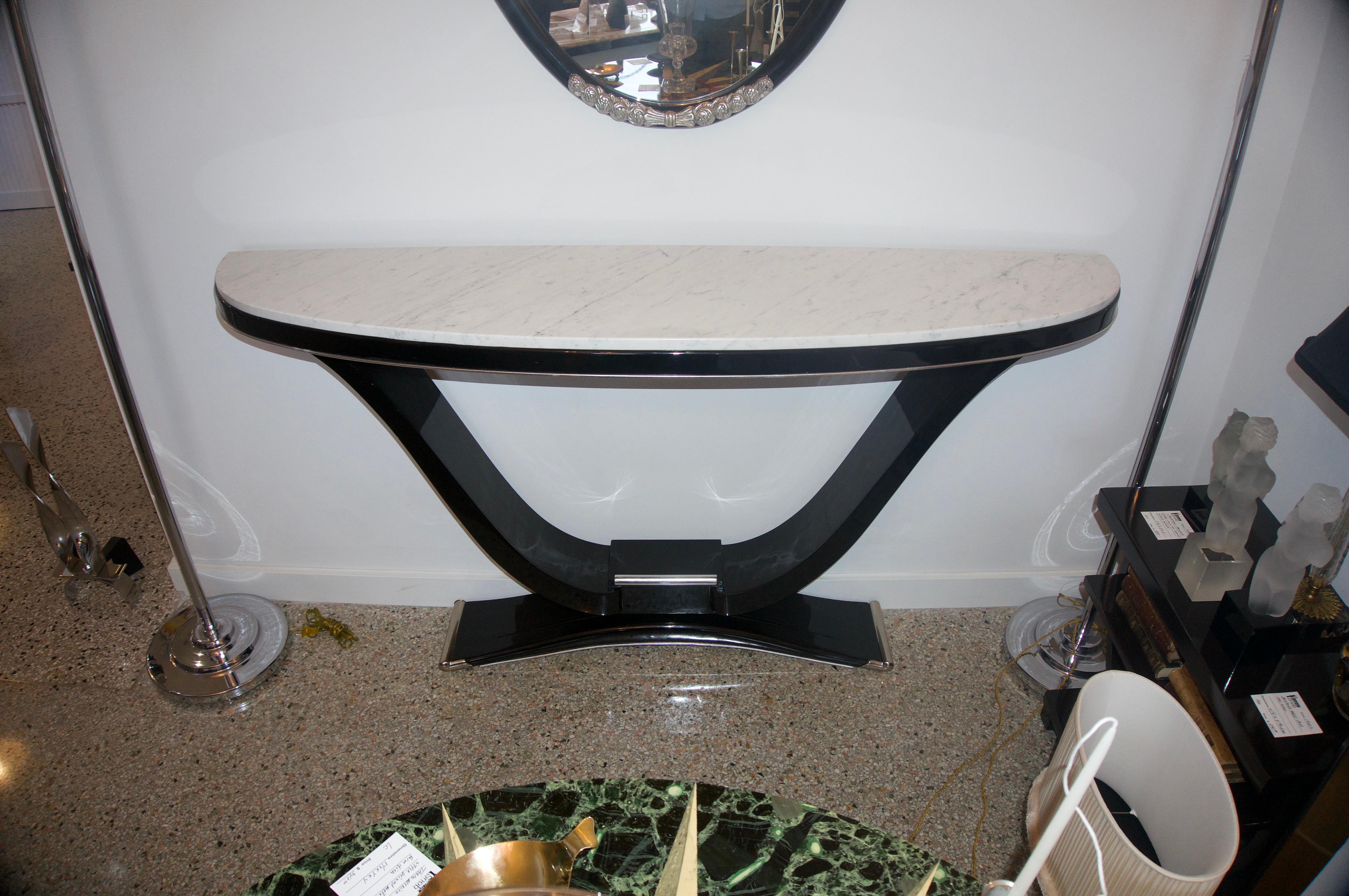 Hand-Crafted Black and Silver Console and Mirror