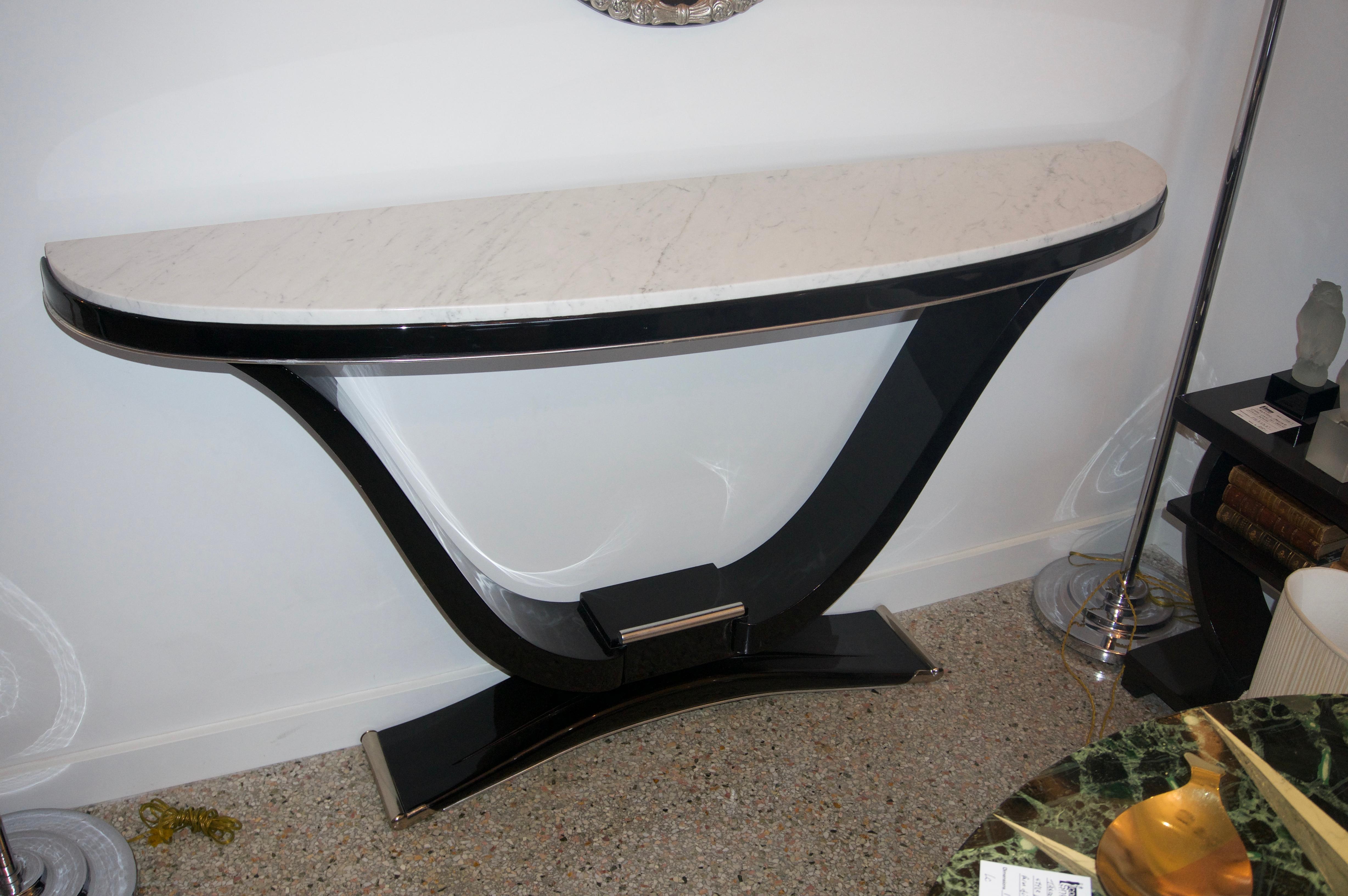 Black and Silver Console and Mirror In Good Condition In West Palm Beach, FL