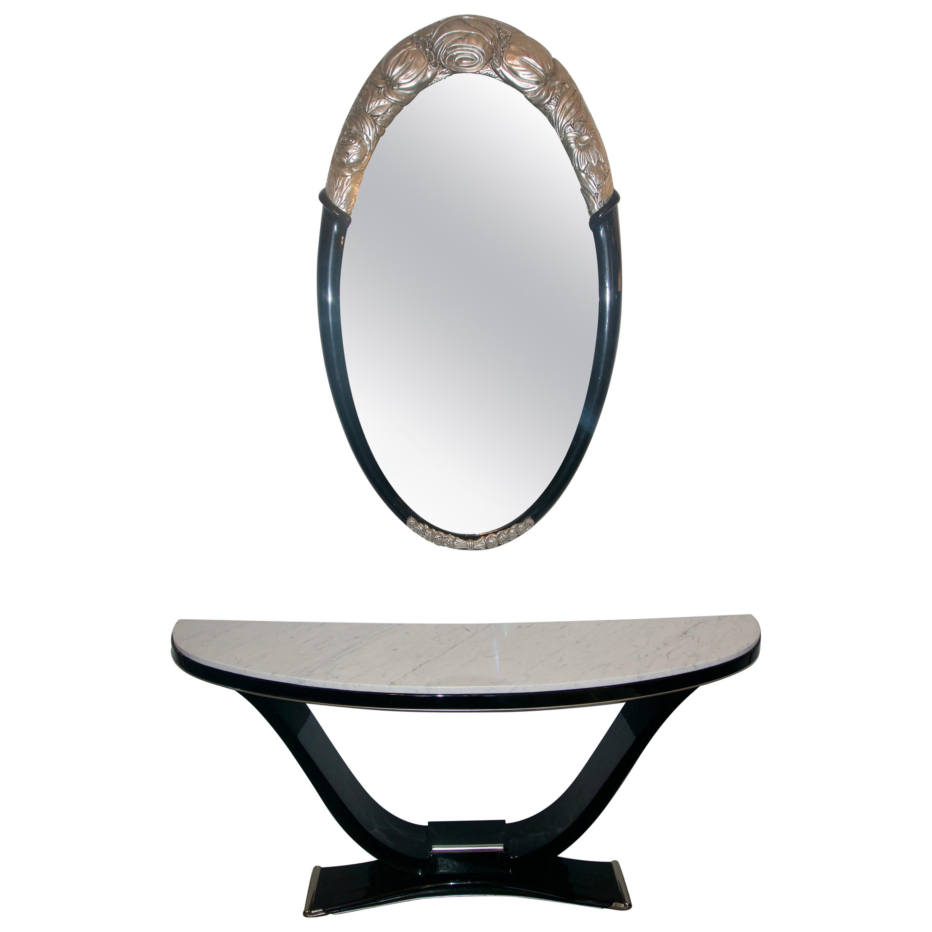 Black and Silver Console and Mirror