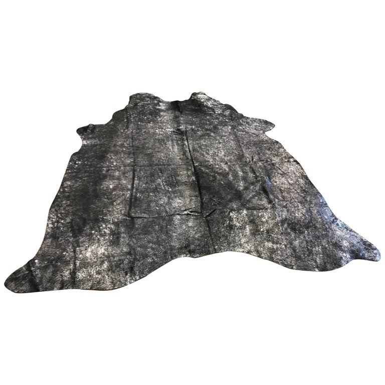 Black And Silver Cowhide Rug For Sale at 1stDibs