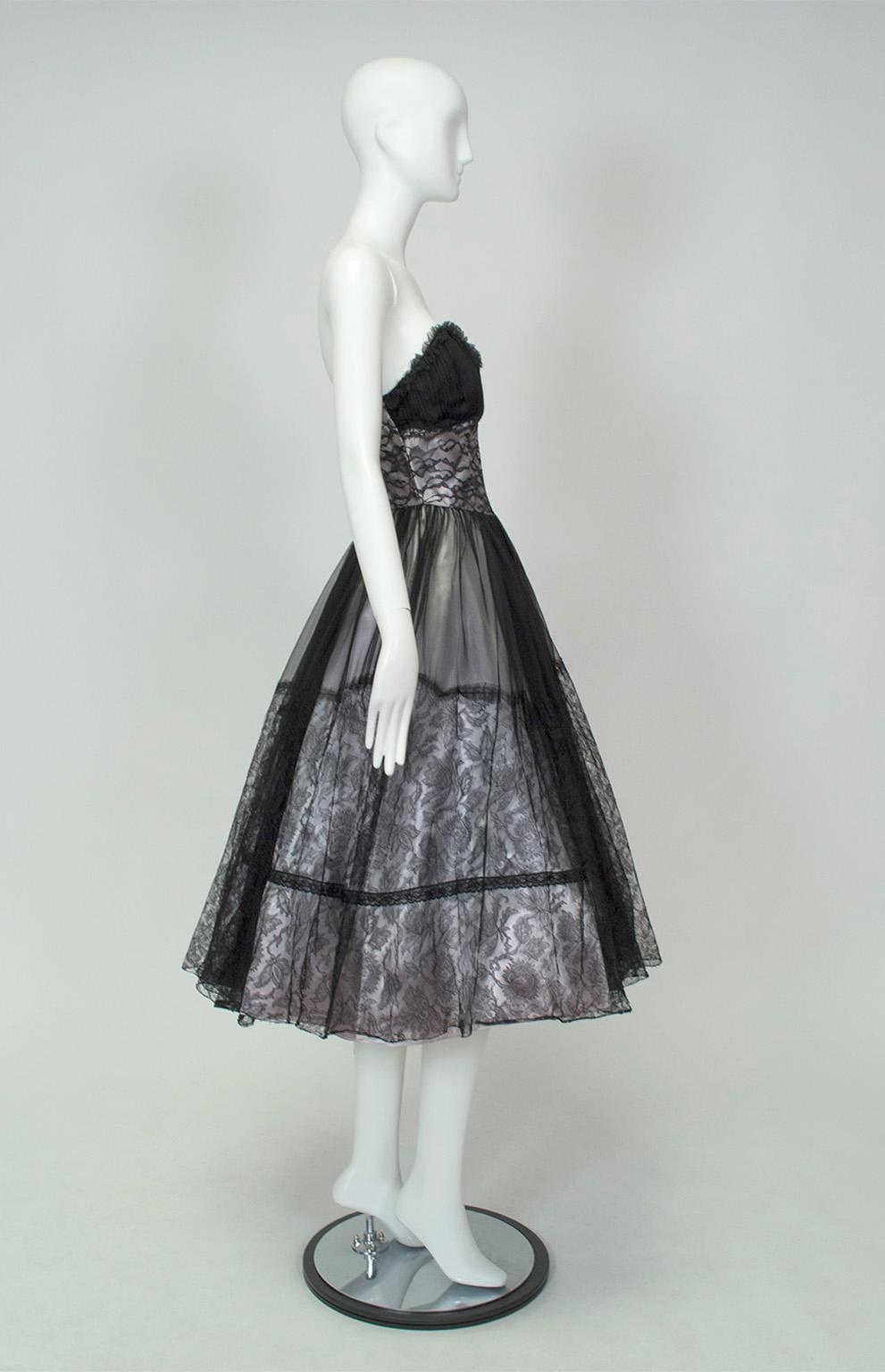 Negro y plata *Talla más grande* Vestido de fiesta sin tirantes Ombré New Look - L, Años 50 Gris en venta