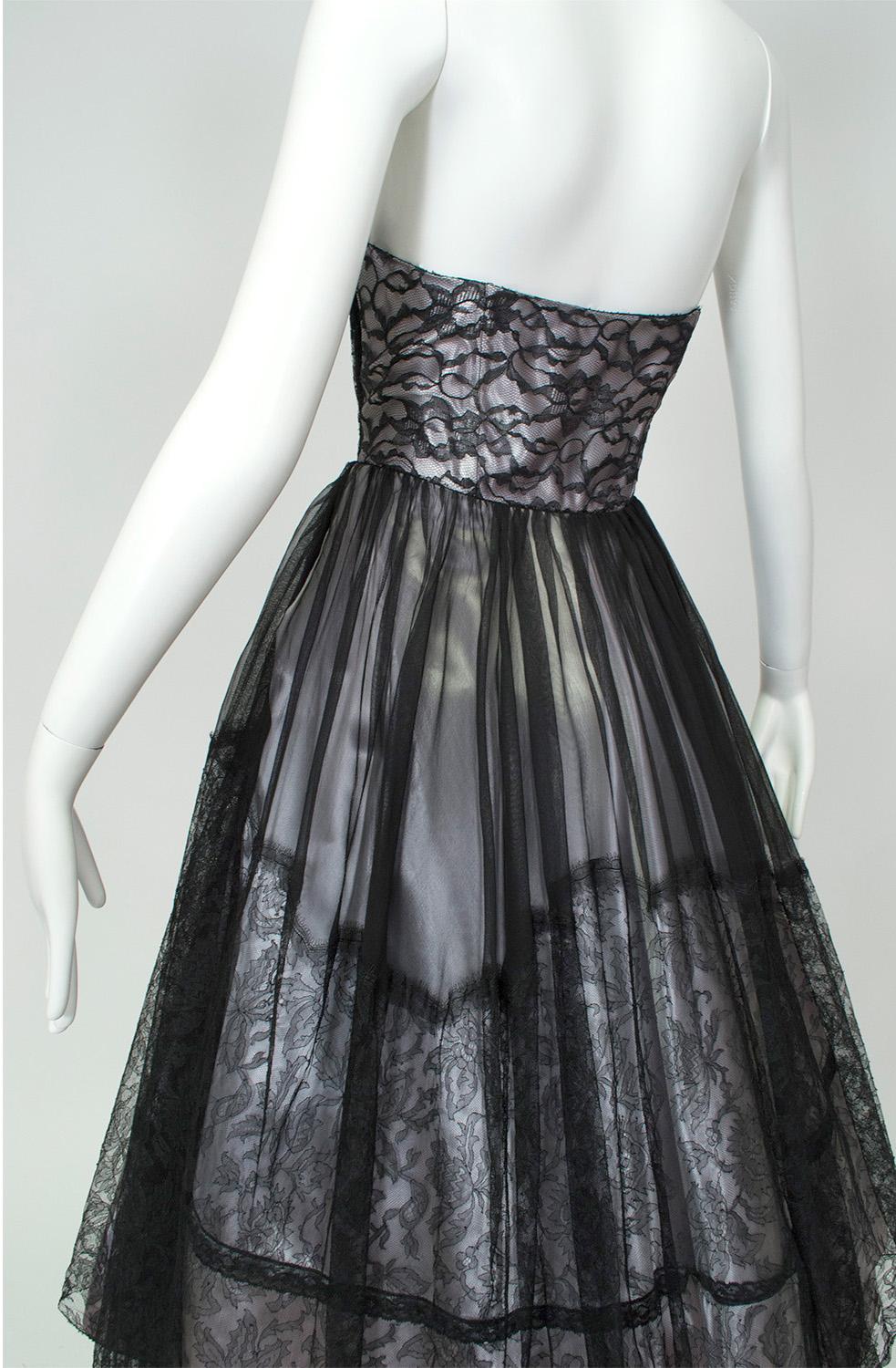 Black and Silver *Larger Size* Ombré New Look Strapless Party Dress – L, 1950s In Good Condition For Sale In Tucson, AZ