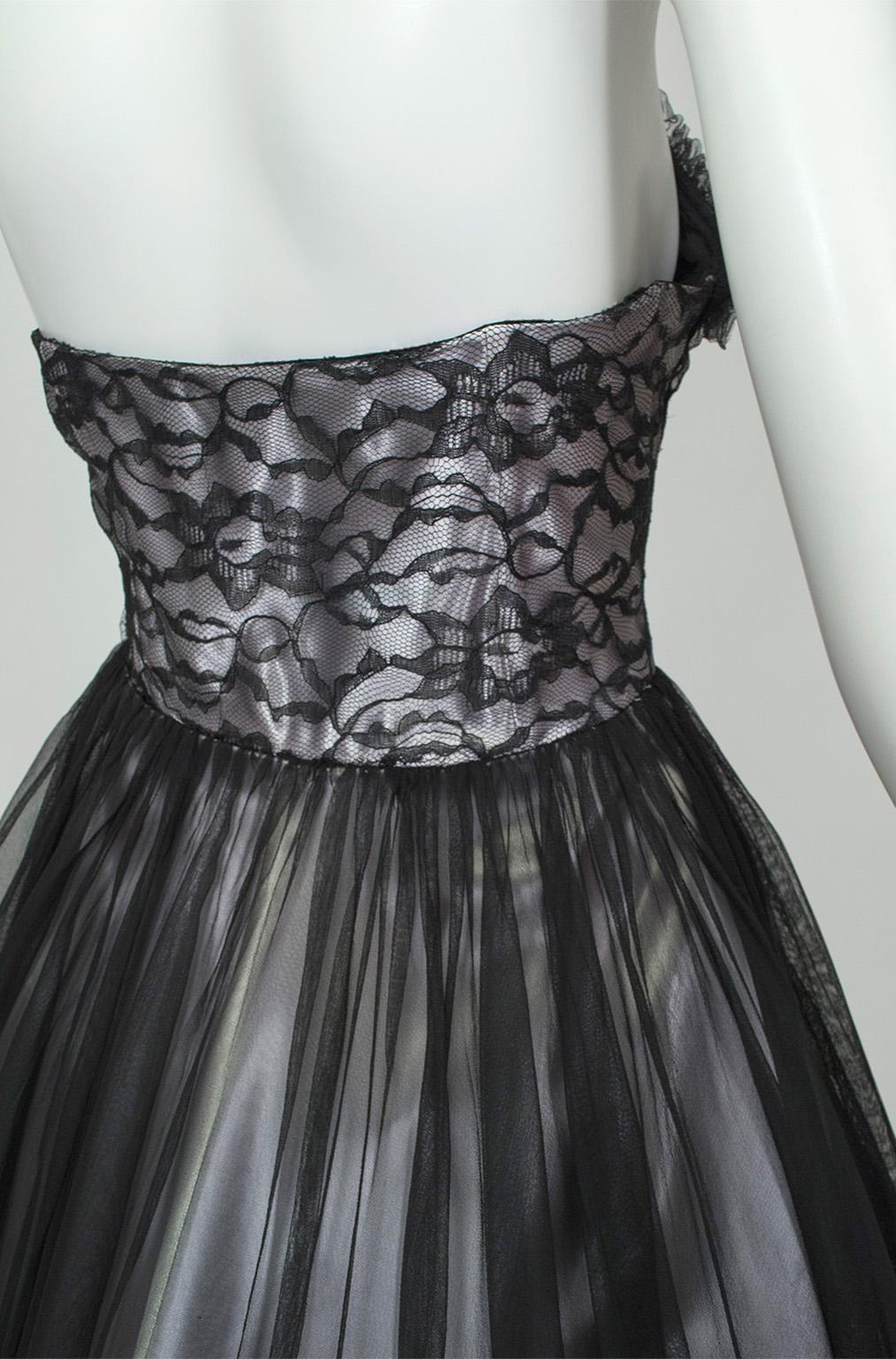 Black and Silver *Larger Size* Ombré New Look Strapless Party Dress – L, 1950s For Sale 1