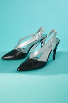 Black and silver leather sandals with curve heels Roger Vivier