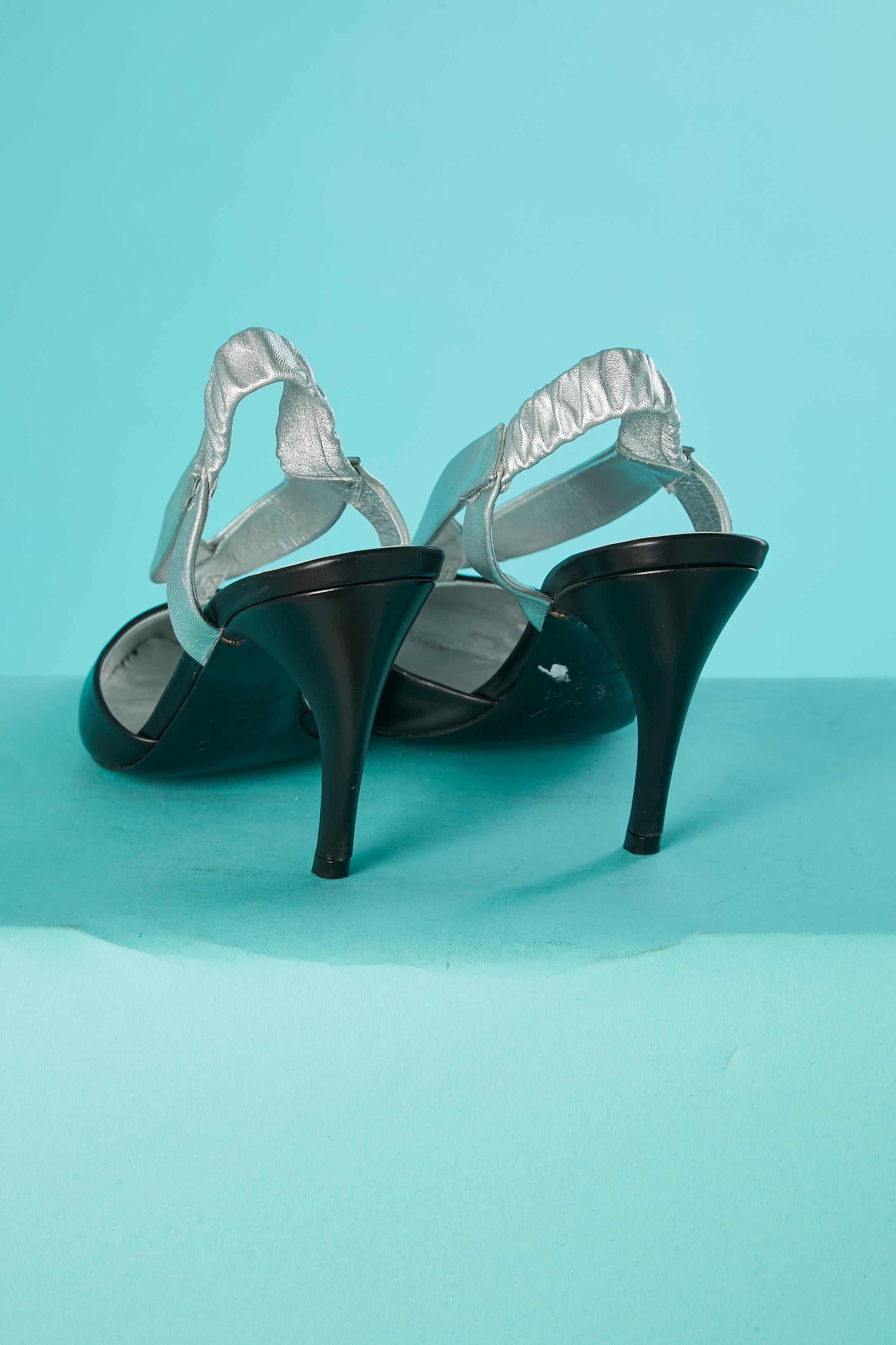 Gray Black and silver leather sandals with curve heels Roger Vivier  For Sale