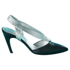 Sandali in pelle nera e argento con tacco curvo Roger Vivier