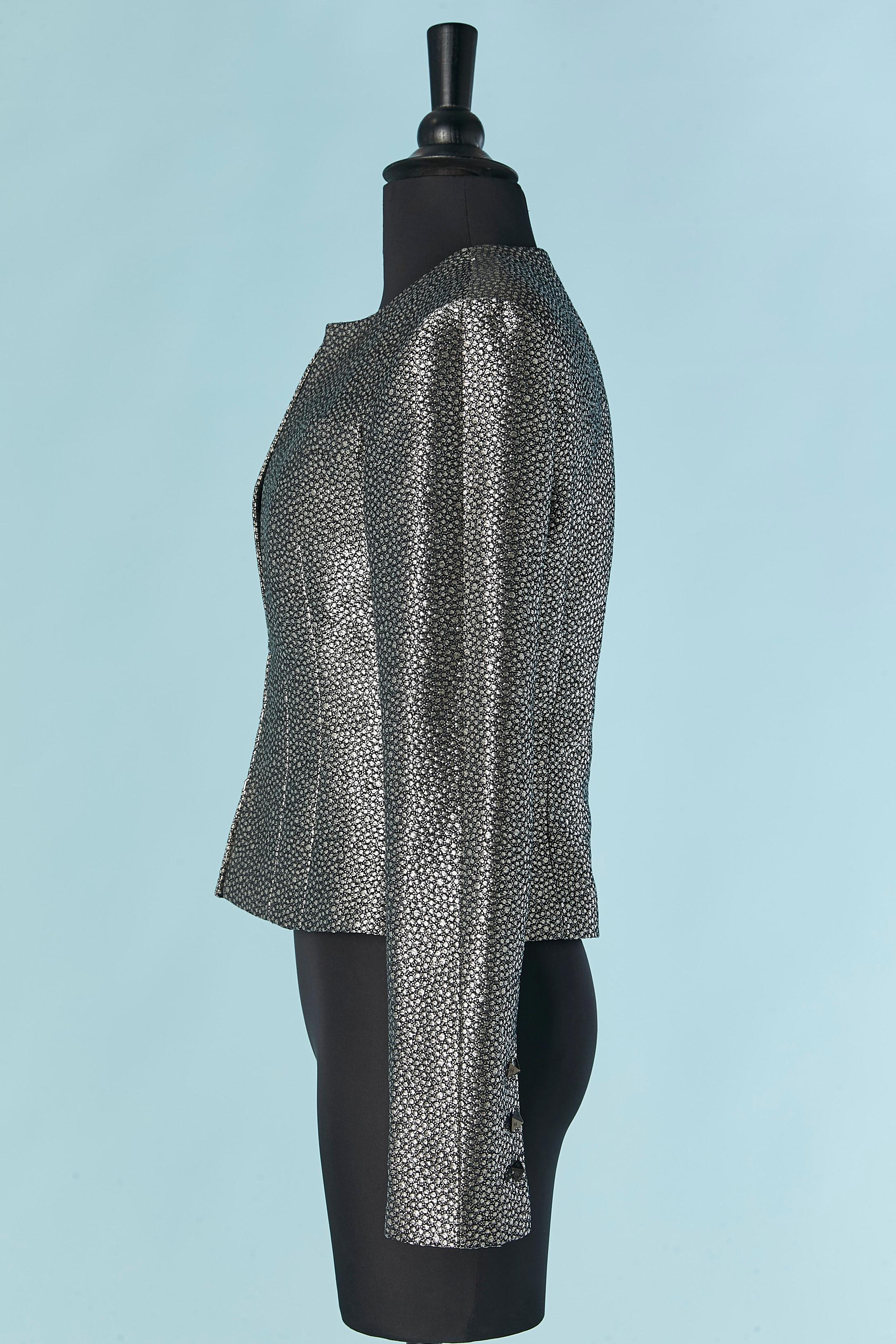 Donna Giacca jacquard in lurex nero e argento da un bordo all'altro CHanel in vendita
