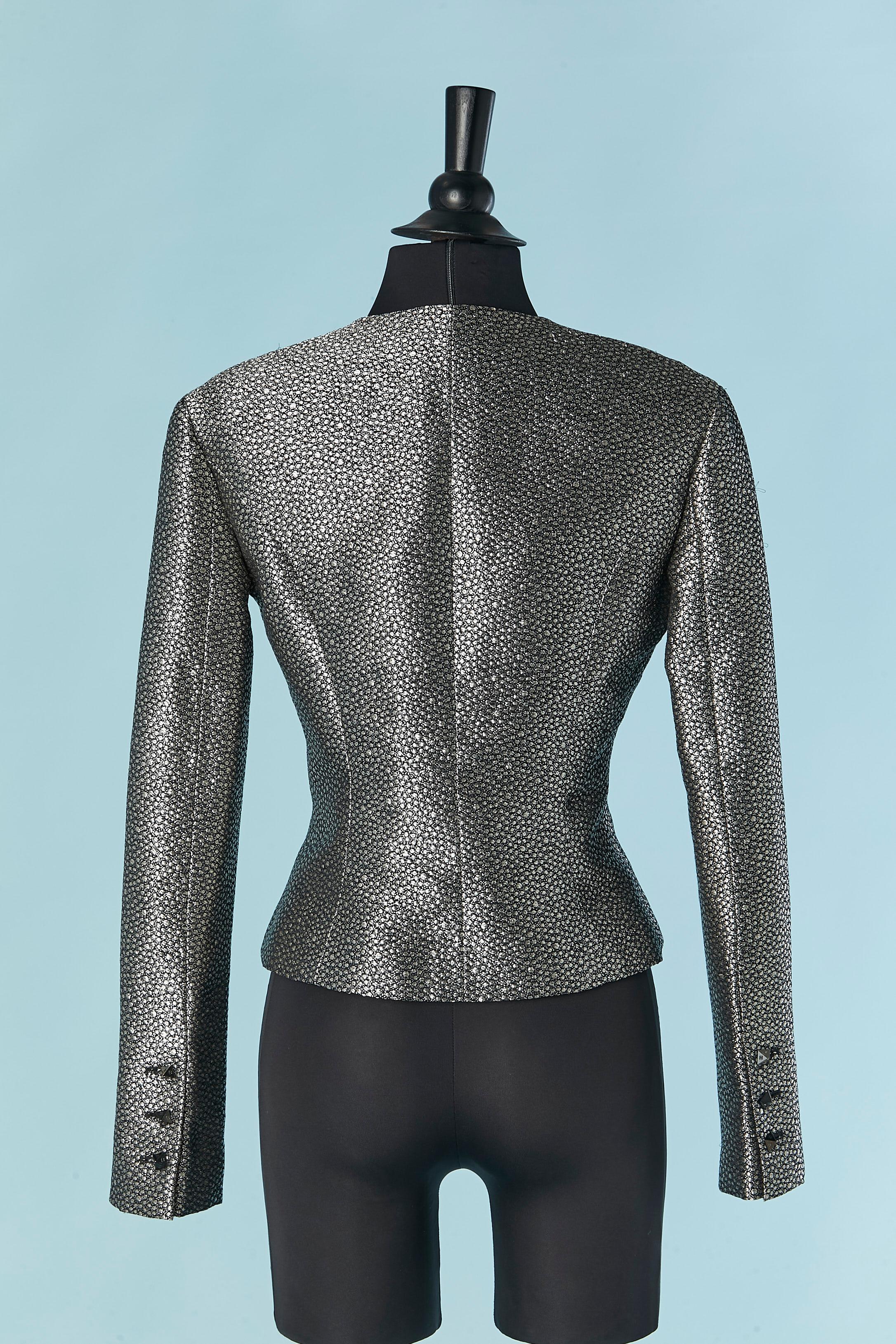 Giacca jacquard in lurex nero e argento da un bordo all'altro CHanel in vendita 2