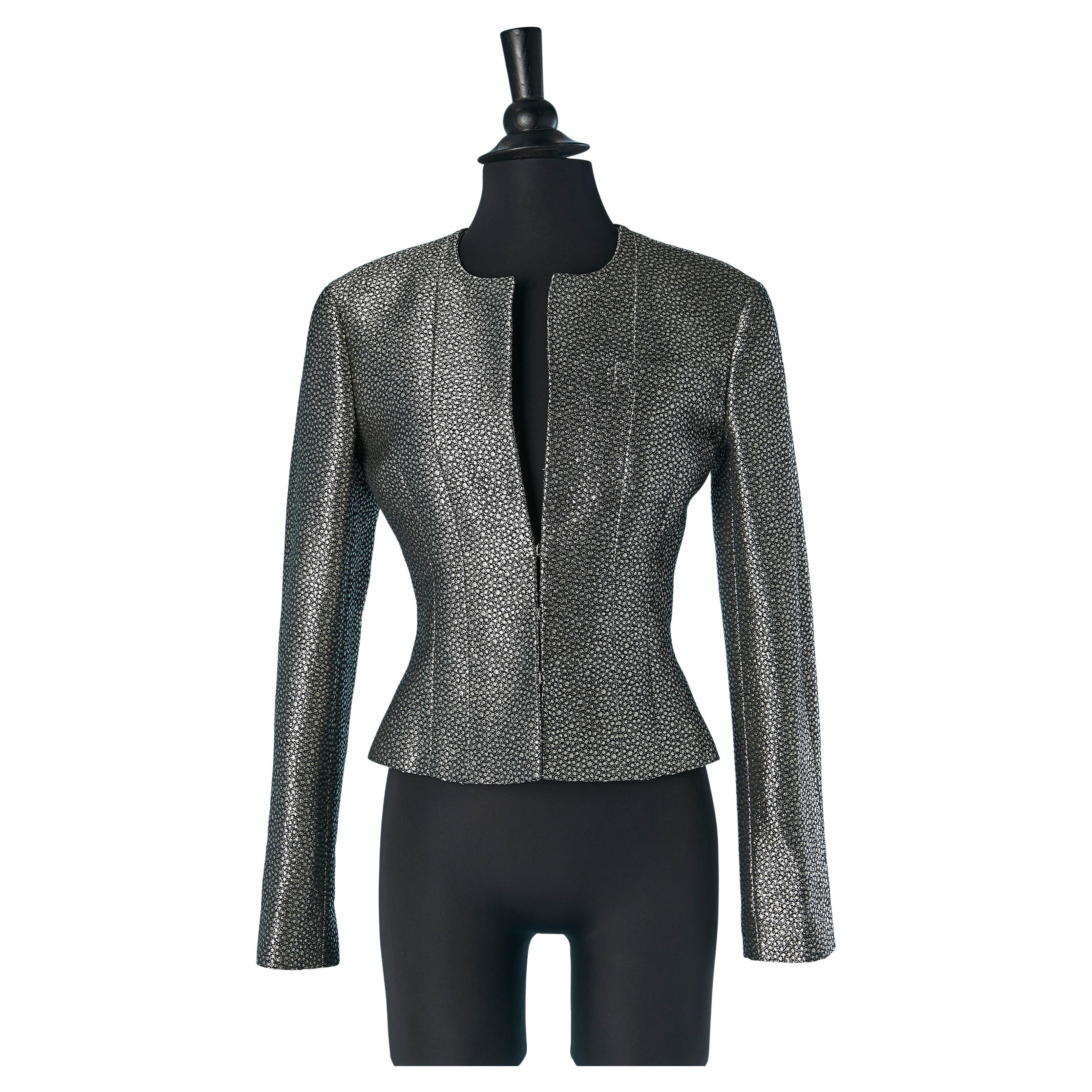 Giacca jacquard in lurex nero e argento da un bordo all'altro CHanel in vendita