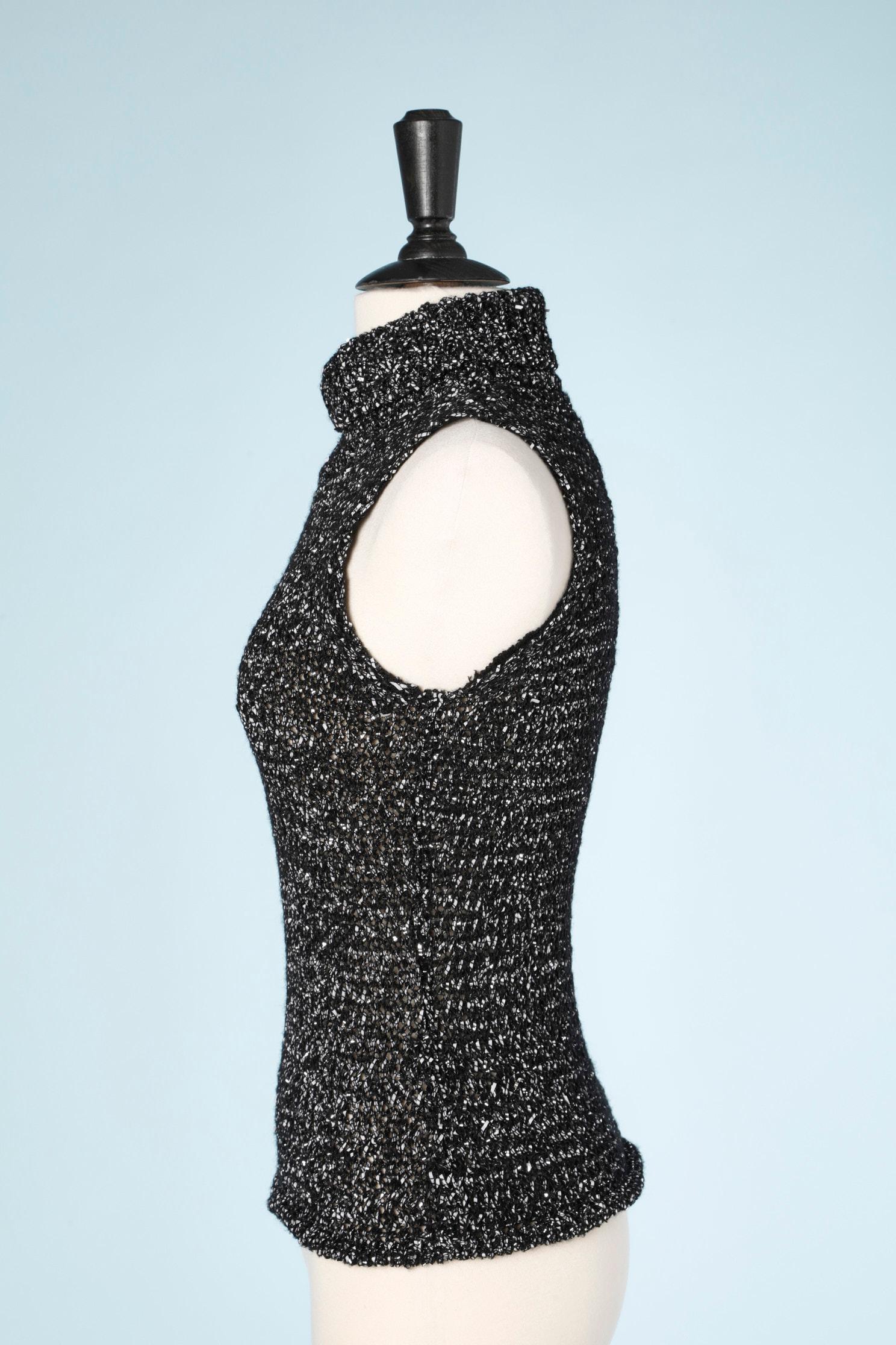 Black and silver lurex  sweater sleeveless  For Sale 2