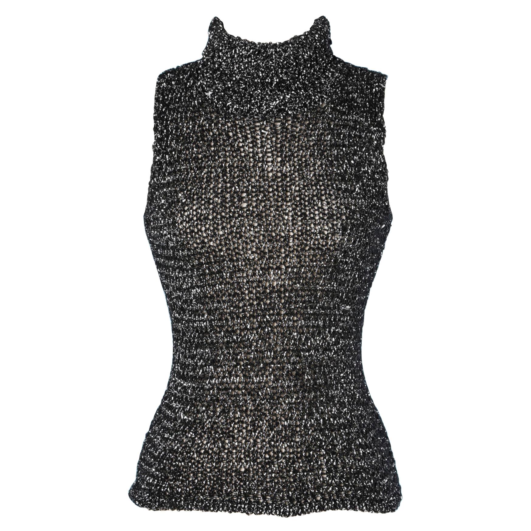 Black and silver lurex  sweater sleeveless  For Sale