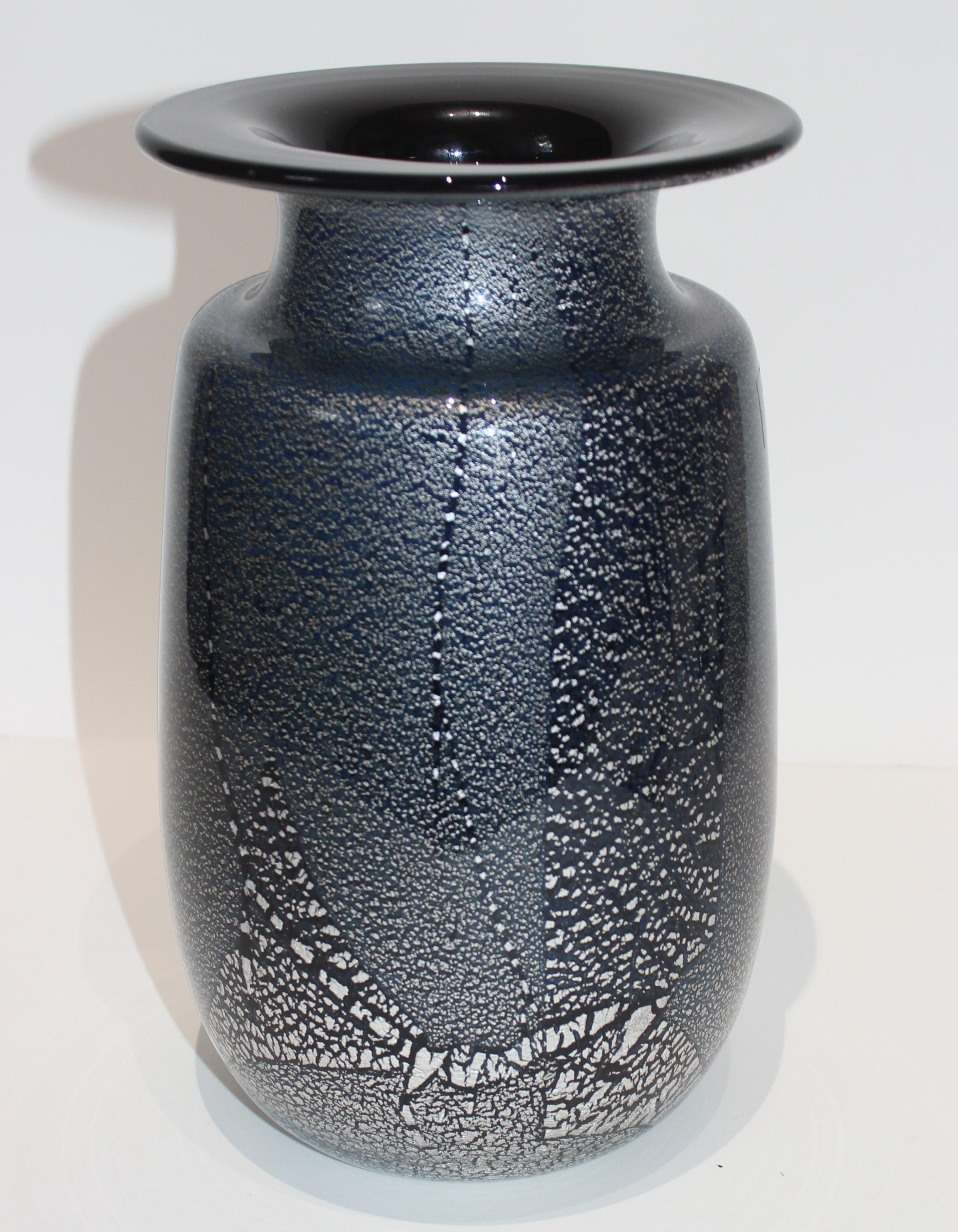 Black and Silver Murano Glass Vase In Good Condition In West Palm Beach, FL