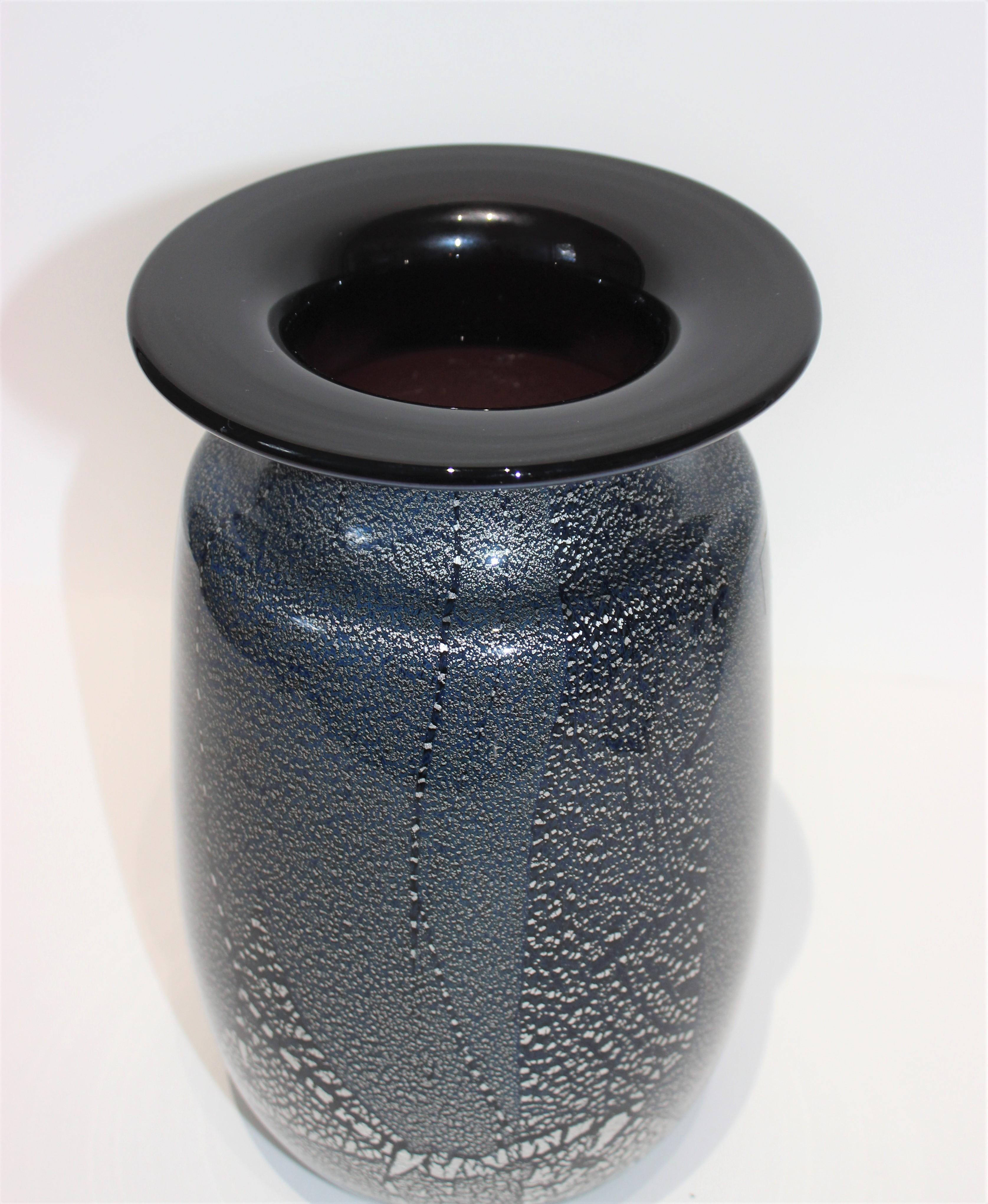 Gorgeous black and silver Murano glass vase designed by Larry Laslo for Mikasa.